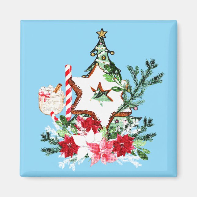 Imã Árvore de Natal Flores Bastão de Doce JOY (Frente)