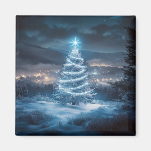 Imã Árvore de Natal Noturna Brilhante Azul