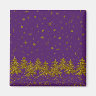 Imã Árvore de Natal pouco Dourada, estrelas, neve em 