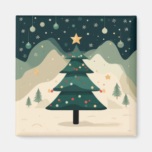 Imã Árvore de Natal Simples em Paisagem de Montanha Ne
