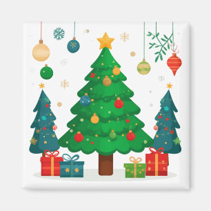 Imã Árvore de Natal Tradicional Com Ornamentos Colorid