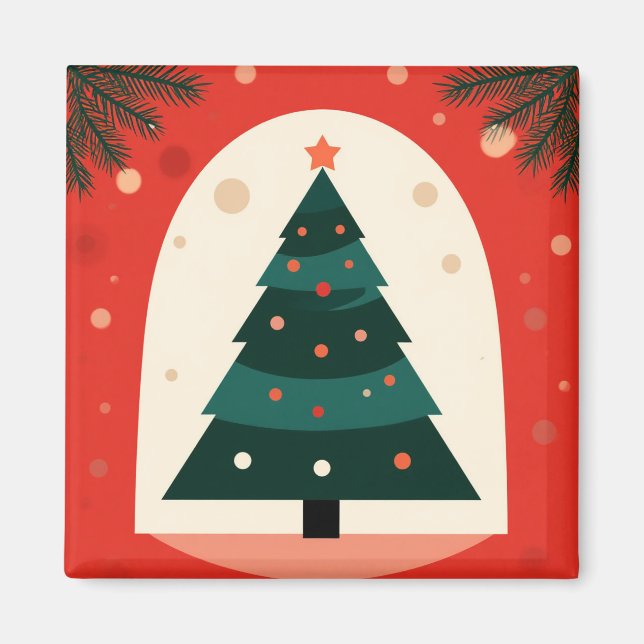 Imã Árvore de Natal Verde com Férias Vermelhas (Frente)