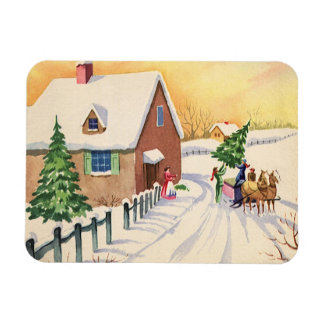 Ímã Árvore de Natal Vintage em uma Estrada de Inverno