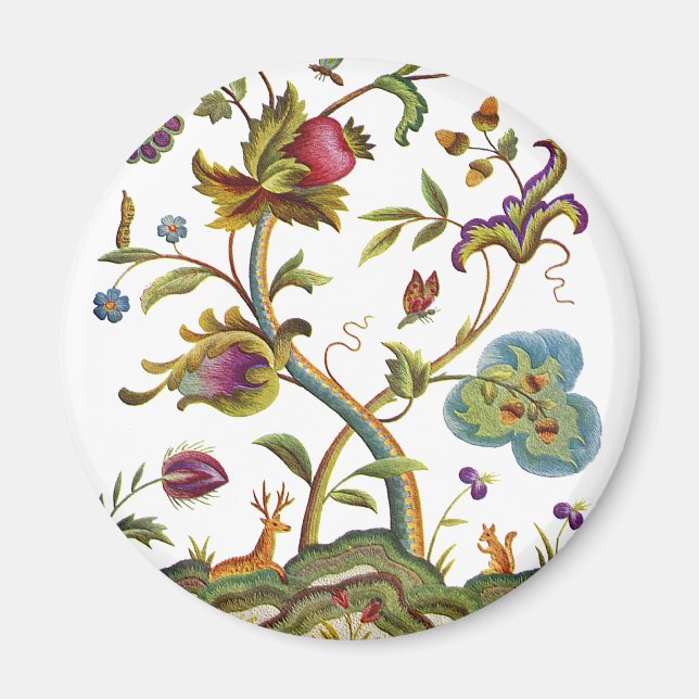 Imã Árvore de Vida do Bordado de Crewel Jacobean (Frente)