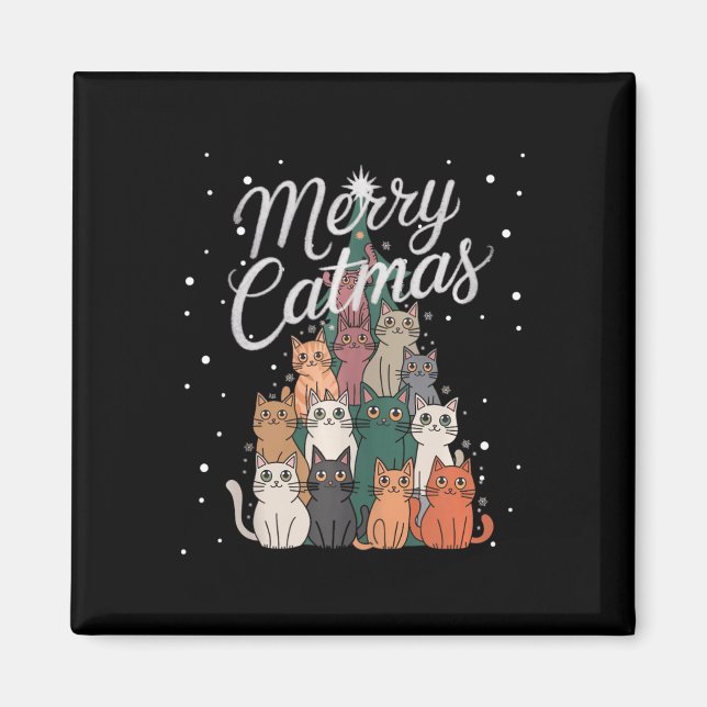 Imã Árvore do Cat Xmas Cats Casado de Natal Catmas (Frente)