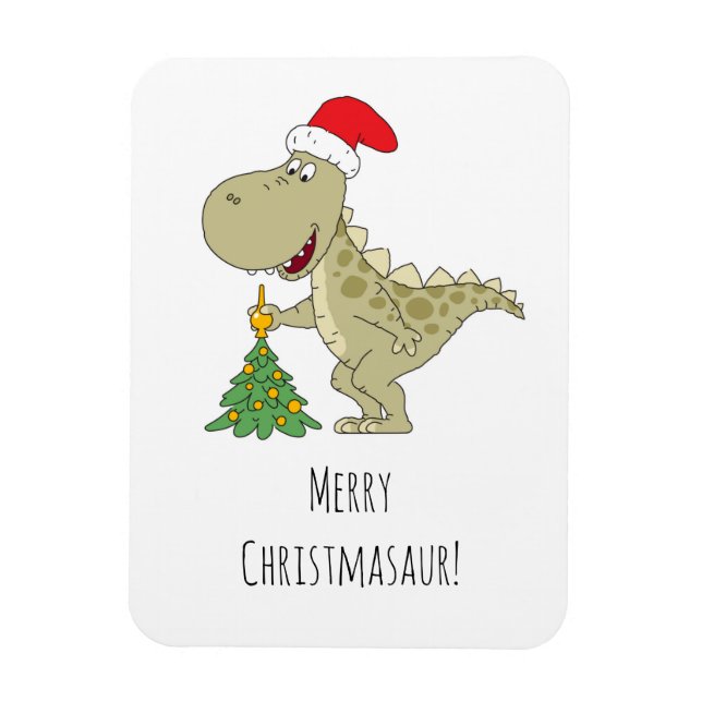 Ímã Árvore Feliz de Natal Dinossauro Santa Hat (Vertical)