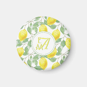Imã Árvore Limão Monograma Padrão Verde Amarelo Dec