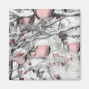 Imã Árvore Neve com desenho de ornamentos cor-de-rosa
