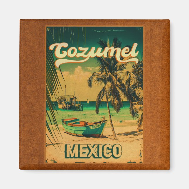 Imã Árvore Palm Cozumel Retro 80s Placa Mexicana (Frente)