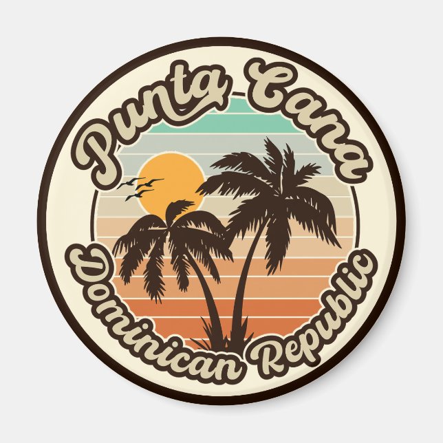 Imã Árvore Palm Dominicana Punta Cana Retro Sunset 80s (Frente)