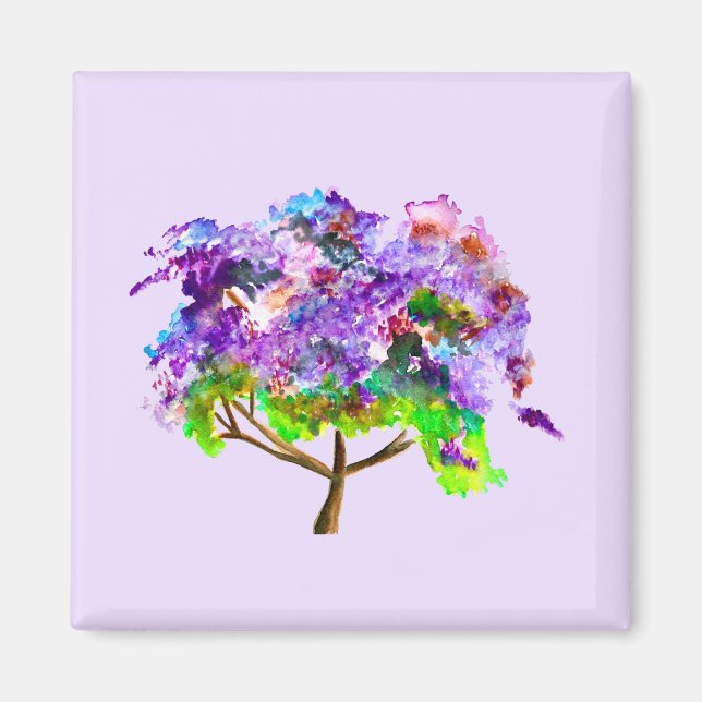 Imã Árvore roxa Jacaranda de aquarela fina (Frente)