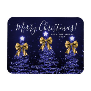 Ímã Árvores de Natal azuis elegantes de Natal dourado