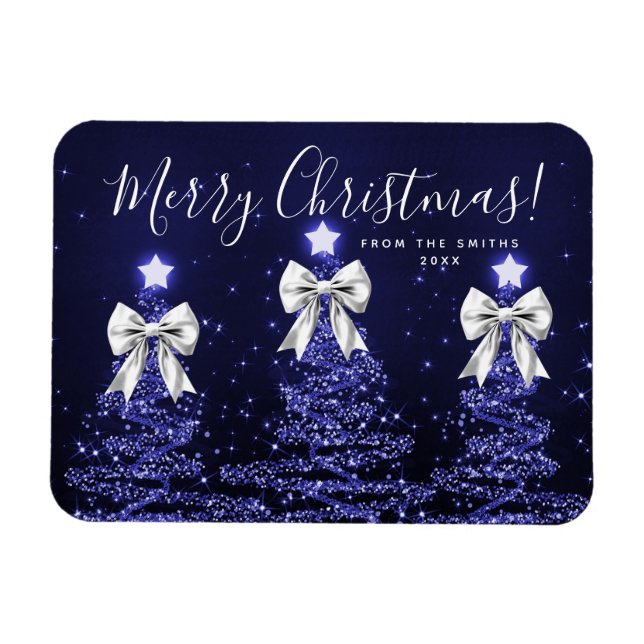 Ímã Árvores de Natal azuis elegantes de Natal Prata  (Horizontal)
