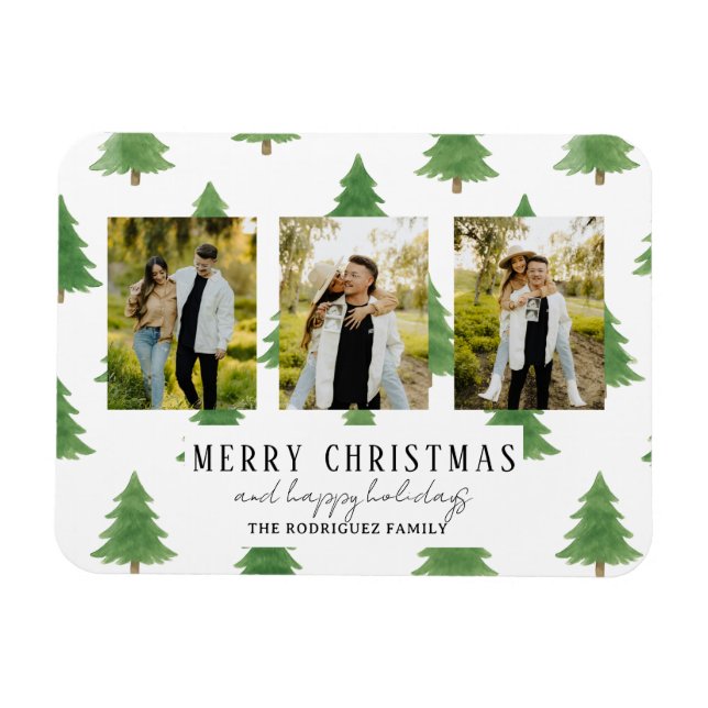 Ímã Árvores de Natal em Aquarela de Feriado de Coração (Horizontal)