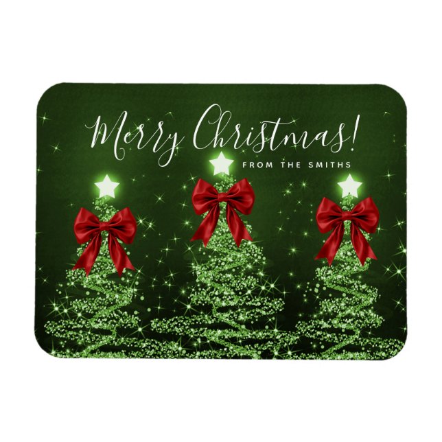 Ímã Árvores de Natal Verdes de Natal Saudação Vermelha (Horizontal)