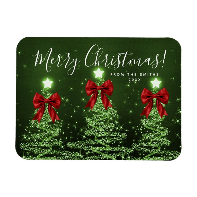 Ímã Árvores de Natal Verdes Elegantes Férias Vermelhas (Horizontal)