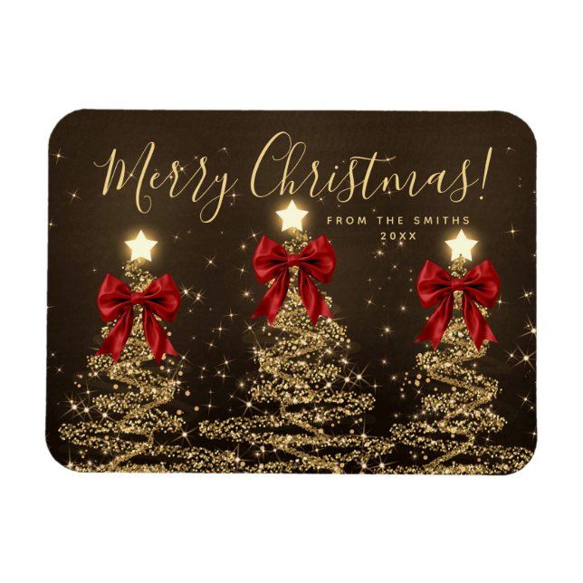 Ímã Árvores de Natal Vermelhas Douradas de Férias Eleg (Horizontal)