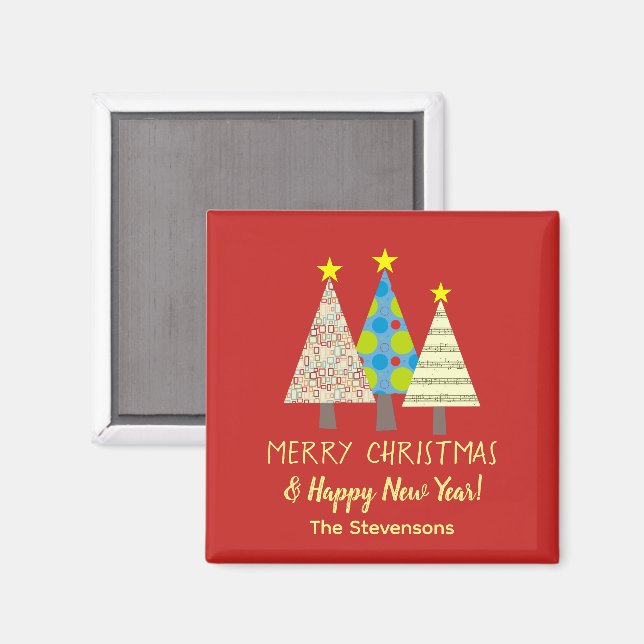 Imã Árvores de Natal Vermelhas Feliz Natal (Front/Back)