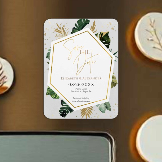 Ímã Árvores De Palma Tropicais, Script Dourado, Salve  (Criador carregado)