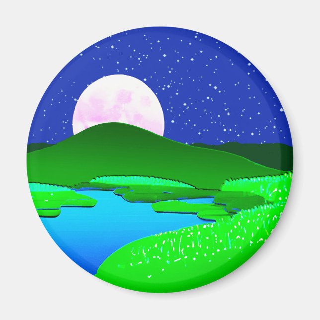 Imã Ascensão De Lua Completa Sobre Colinas Verdes (Frente)