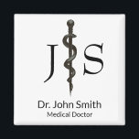 Imã Asclépio Médico Simples Profissional Preto Branco<br><div class="desc">Design profissional elegante para empresas limpas para fins médicos, com símbolo precioso preto Asclepius. Perfeito para qualquer empresa relacionada com a indústria da saúde: prática médica, consultório médico, consultório médico, indústria farmacêutica, farmácia, clínica e hospital. Para o funcionarios hospitalar, funcionários da clínica, médicos, enfermeiras registradas; classe, nobre, elegante e precioso....</div>