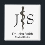 Imã Asclépio Médico Simples Profissional Preto Branco<br><div class="desc">Design profissional elegante para empresas limpas para fins médicos, com símbolo precioso preto Asclepius. Perfeito para qualquer empresa relacionada com a indústria da saúde: prática médica, consultório médico, consultório médico, indústria farmacêutica, farmácia, clínica e hospital. Para o funcionarios hospitalar, funcionários da clínica, médicos, enfermeiras registradas; classe, nobre, elegante e precioso....</div>