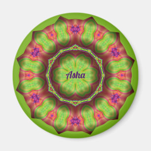Imã ASHA ~ Verde limão rosa Design roxa