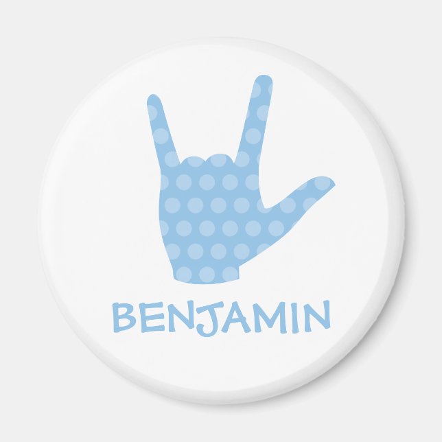 Imã ASL I Love You Blue Pontos Blue Sign Language Name (Frente)