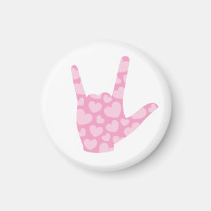Imã ASL I Love You Pink Heart Sign Language Magnet