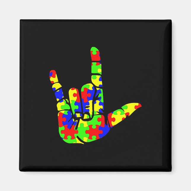 Imã ASL Love Hand Sign Language Quebra-cabeça Autism A (Frente)