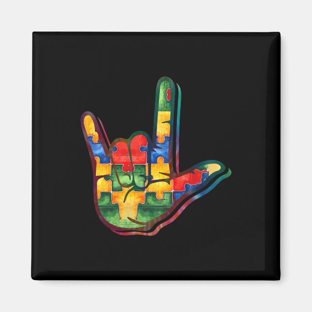 Imã ASL Love Sign Language Autism Awarsm Suporte Pu (Frente)