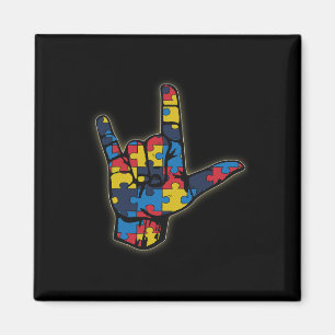 Imã ASL Love Sign Language Tee Autismo Aconselhamento
