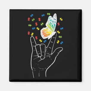 Imã Asl Love Sinal Butterfly Quebra-cabeça Autism Awar