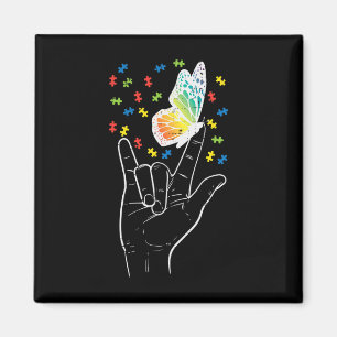 Imã Asl Love Sinal Butterfly Quebra-cabeça Autism Awar