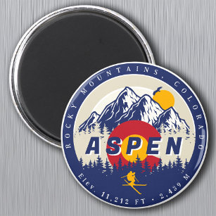 Imã Aspen Colorado Flag Ski Mountain Sunset Souvenirs