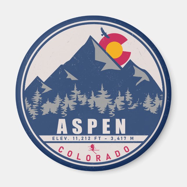 Imã Aspen Colorado Retro Sunset Souvenirs 80s (Frente)