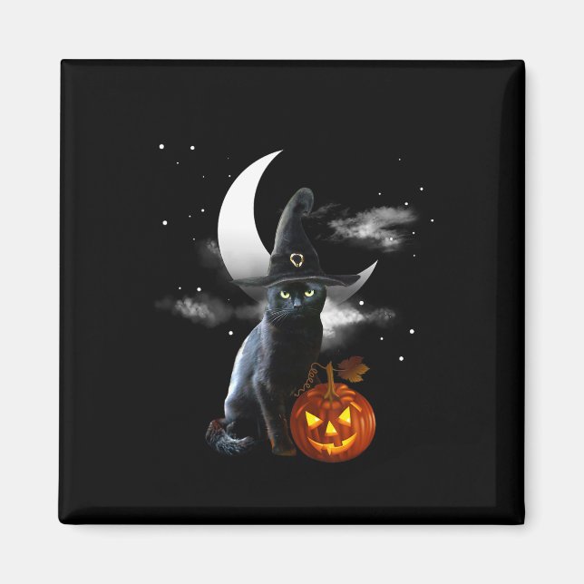 Imã Assustador Halloween Black Witch Hat E Pumpkin (Frente)