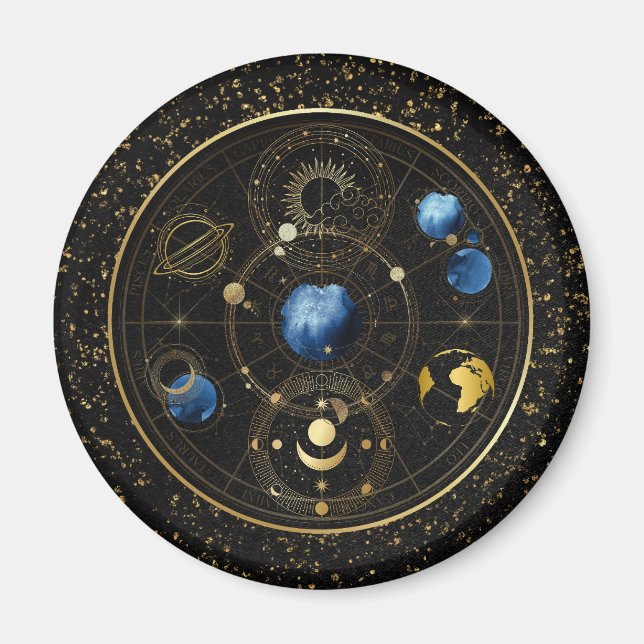 Imã Astrologia Celestial Dourada do Veludo Negro (Frente)