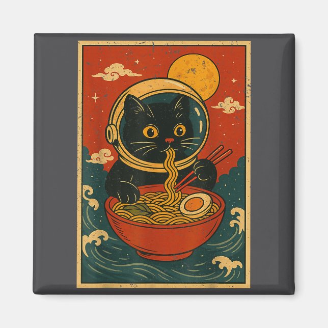 Imã Astronaut Cat Ramen Japanese Graphic Tees Men Wome (Frente)