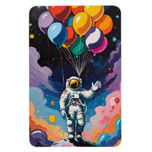 Ímã Astronauta com balões coloridos no espaço