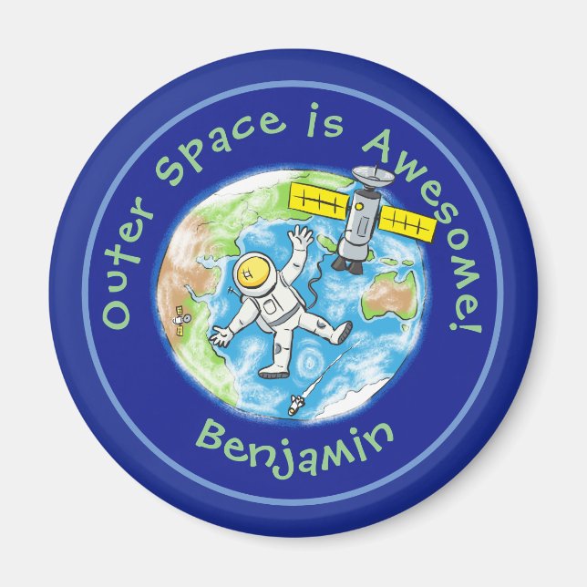 Imã Astronauta divertida com o desenho de satélite sob (Frente)