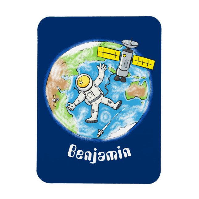Ímã Astronauta engraçado no espaço e na banda desenhad (Vertical)