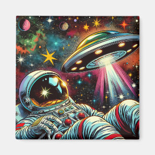 Imã Astronauta Flutuando no Espaço com Arte OVNI Ai