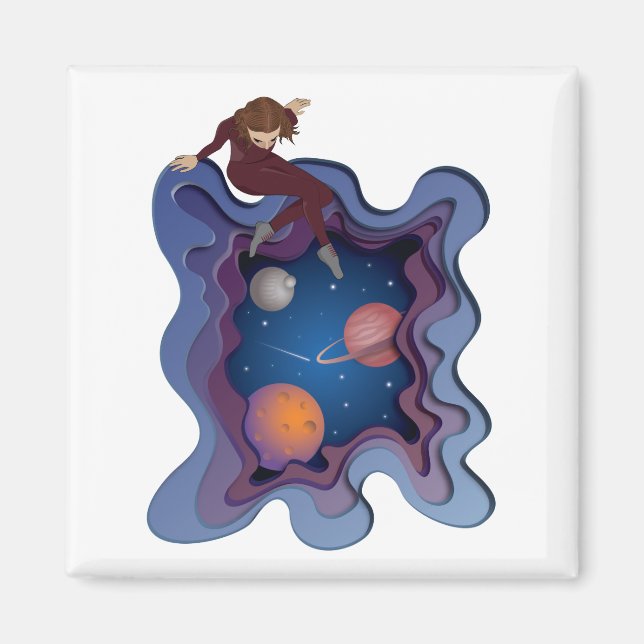 Imã Astronauta Girl Space Gazing (Frente)