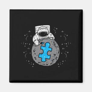 Imã Astronauta Lua Azul Quebra-cabeça Piece Autismo Co
