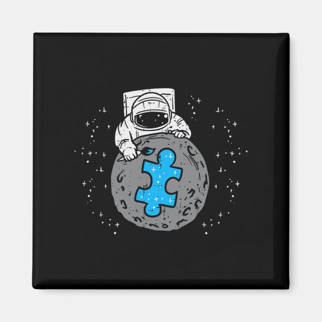 Imã Astronauta Lua Azul Quebra-cabeça Piece Autismo Co (Frente)