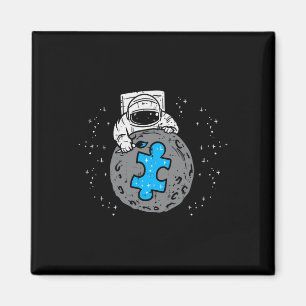 Imã Astronauta Lua Azul Quebra-cabeça Piece Autismo Co