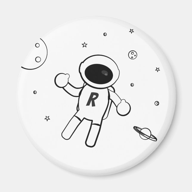 Imã Astronauta No Espaço - Arte Esboçada em Preto e Br (Frente)