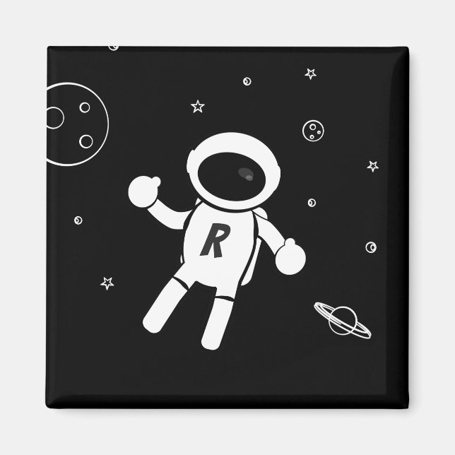 Imã Astronauta no Espaço - Arte Escrita em Preto e Bra (Frente)