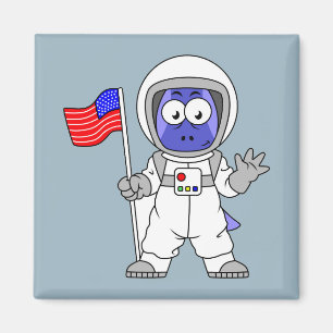Imã Astronauta Parasaurolophus Segurando Bandeira Amer